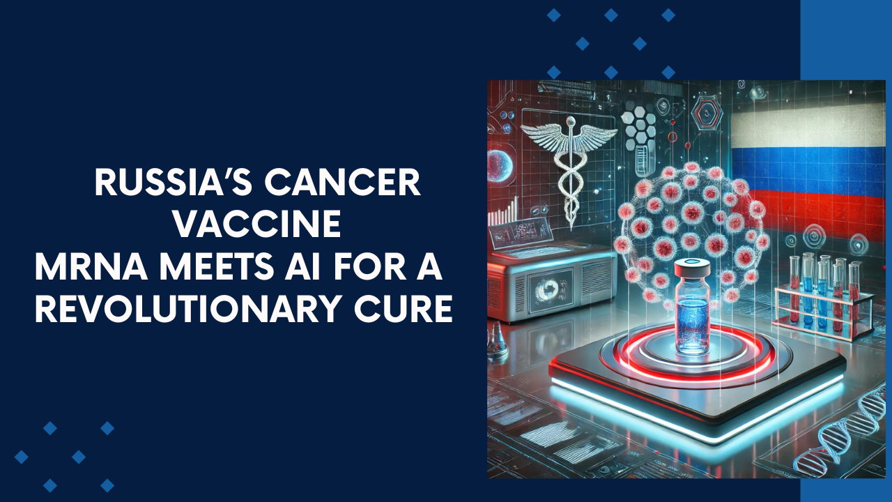 Russia Cancer Vaccine: Illustration of mRNA cancer vaccine technology and its impact on tumor suppression.